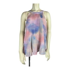 Mystree sz M Micro Pleated Pastel Watercolor Top Blouse Shirt